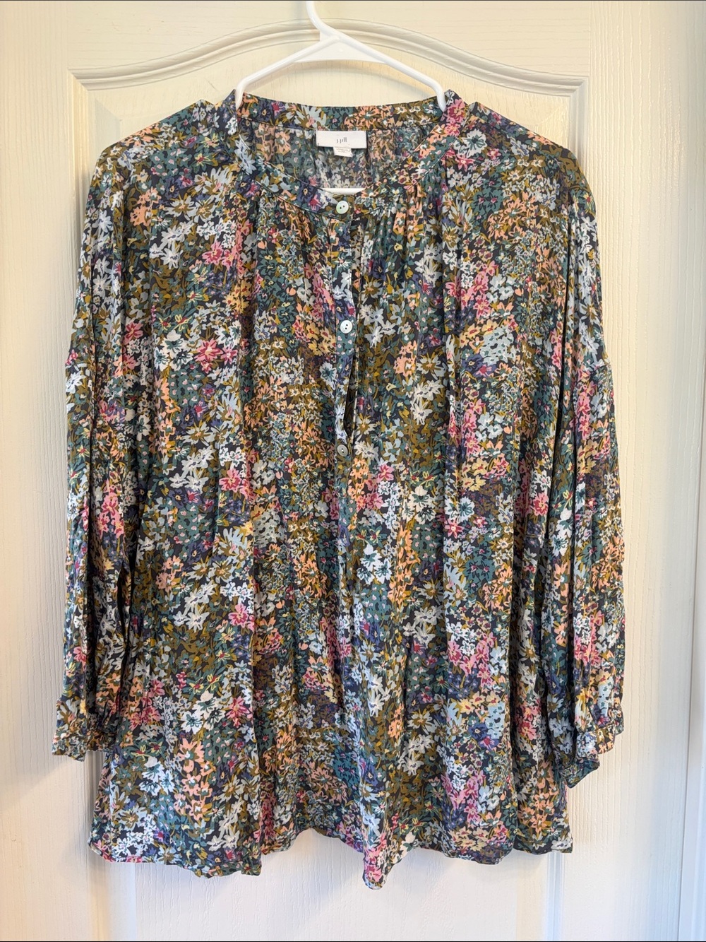 J. Jill Peasant Blouse in Olive Multi Floral NWOT